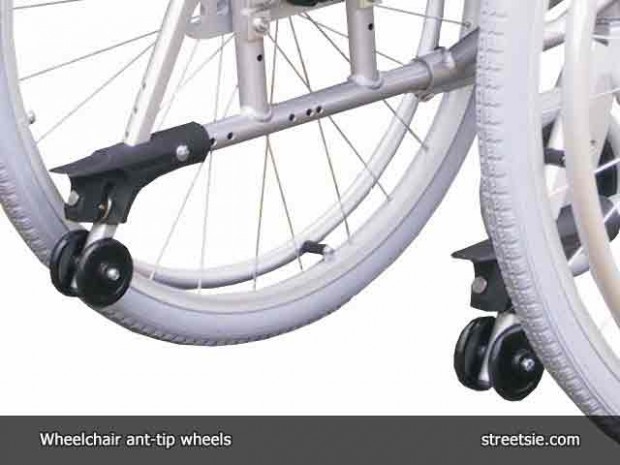 Manual wheelchair rearward stability anti-tipping bars with wheels